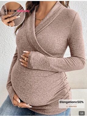 SHEIN Maternity Tan/Taupe Wrap-Front Long Sleeve Top
